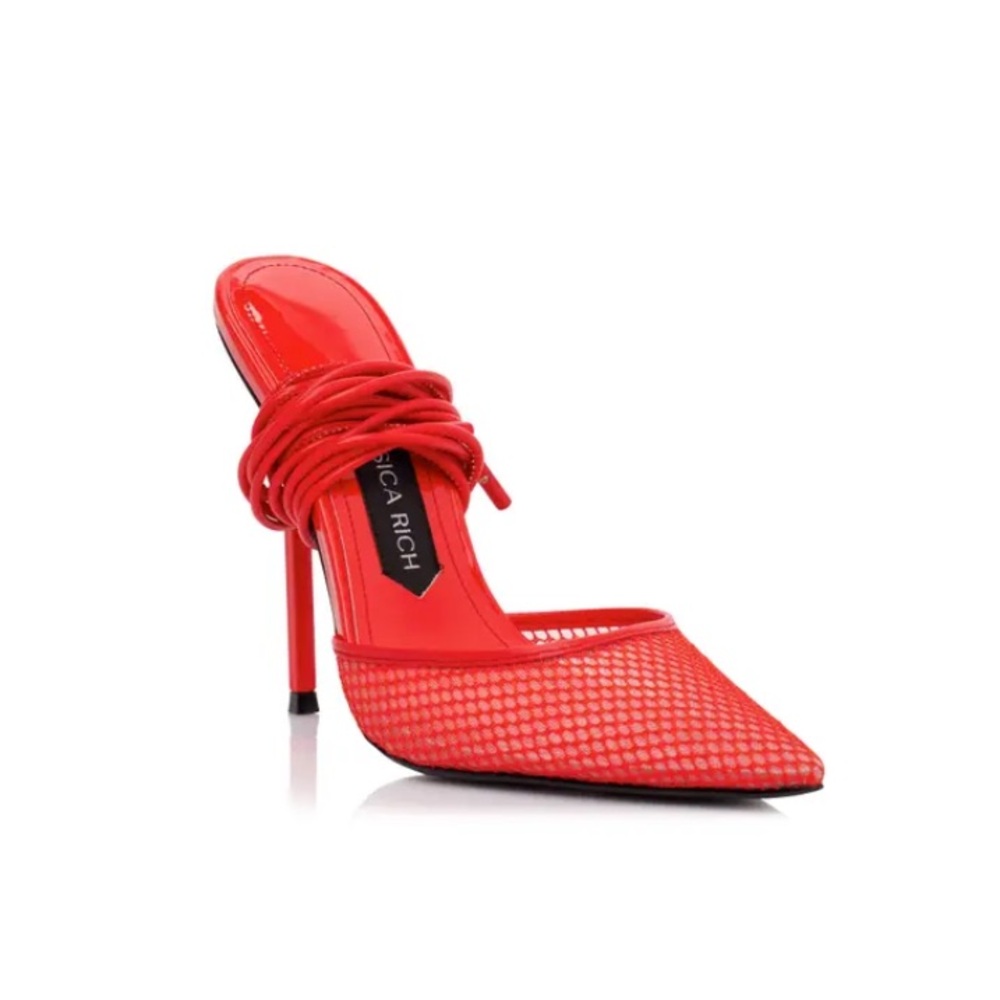 JESSICA RICH Ankle Tie Pointed Toe Pump in Red size eu39 us8